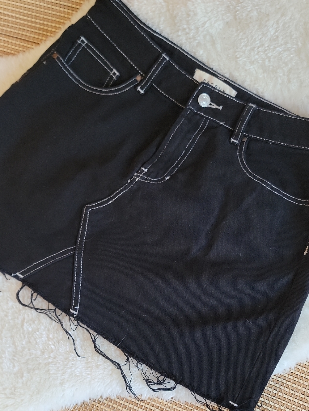 PacSun Black Denim Mini Skirt with White Contrast Stitching
